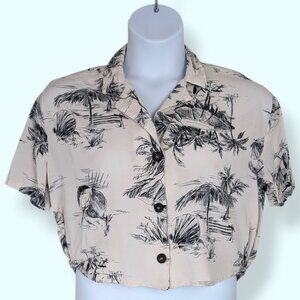 Pull & Bear Cropped S/S Palm Tree Blouse